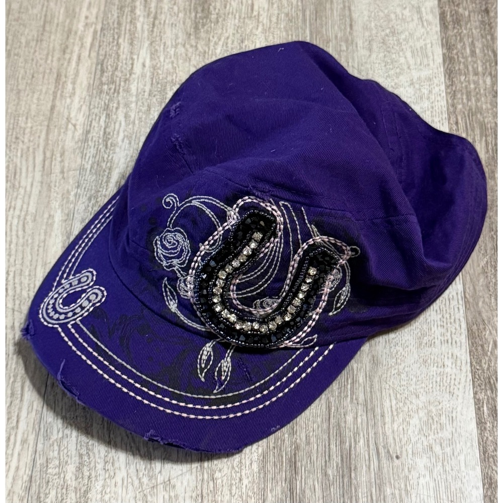 Leader LOGA Purple Distressed Horseshoe Rhinestone Cadet Hat Women Western Cap